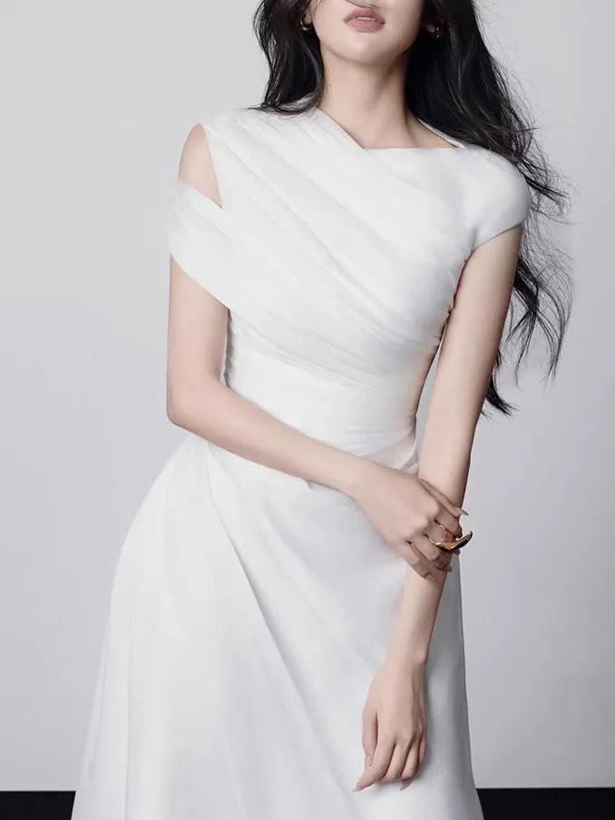 Off Shoulder Irregular Neck High Waist Elegant Dress