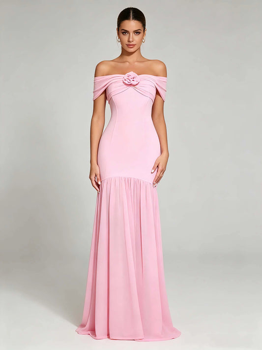 Mira Off-Shoulder Floral-Appliqué Dress