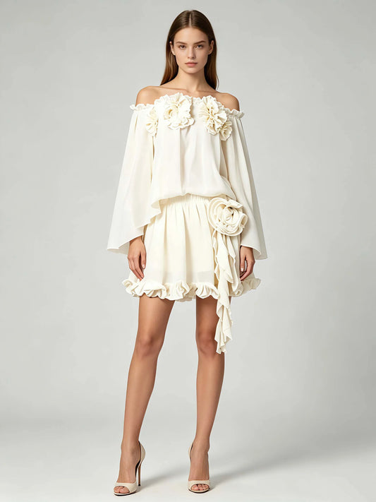 Luna Off-Shoulder Floral-Appliqué Two-Piece Set