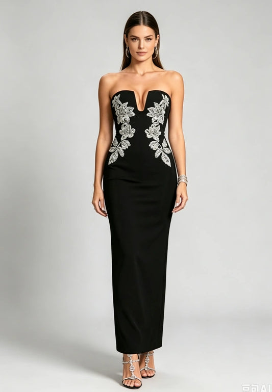 Valentina Crystal-Appliqué Strapless Gown
