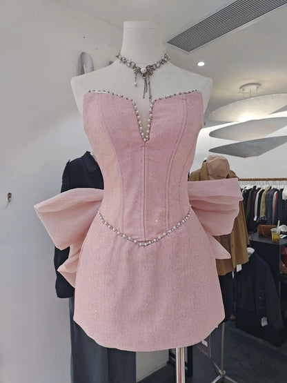 Anais Off-Shoulder Pearl-Trim Dress