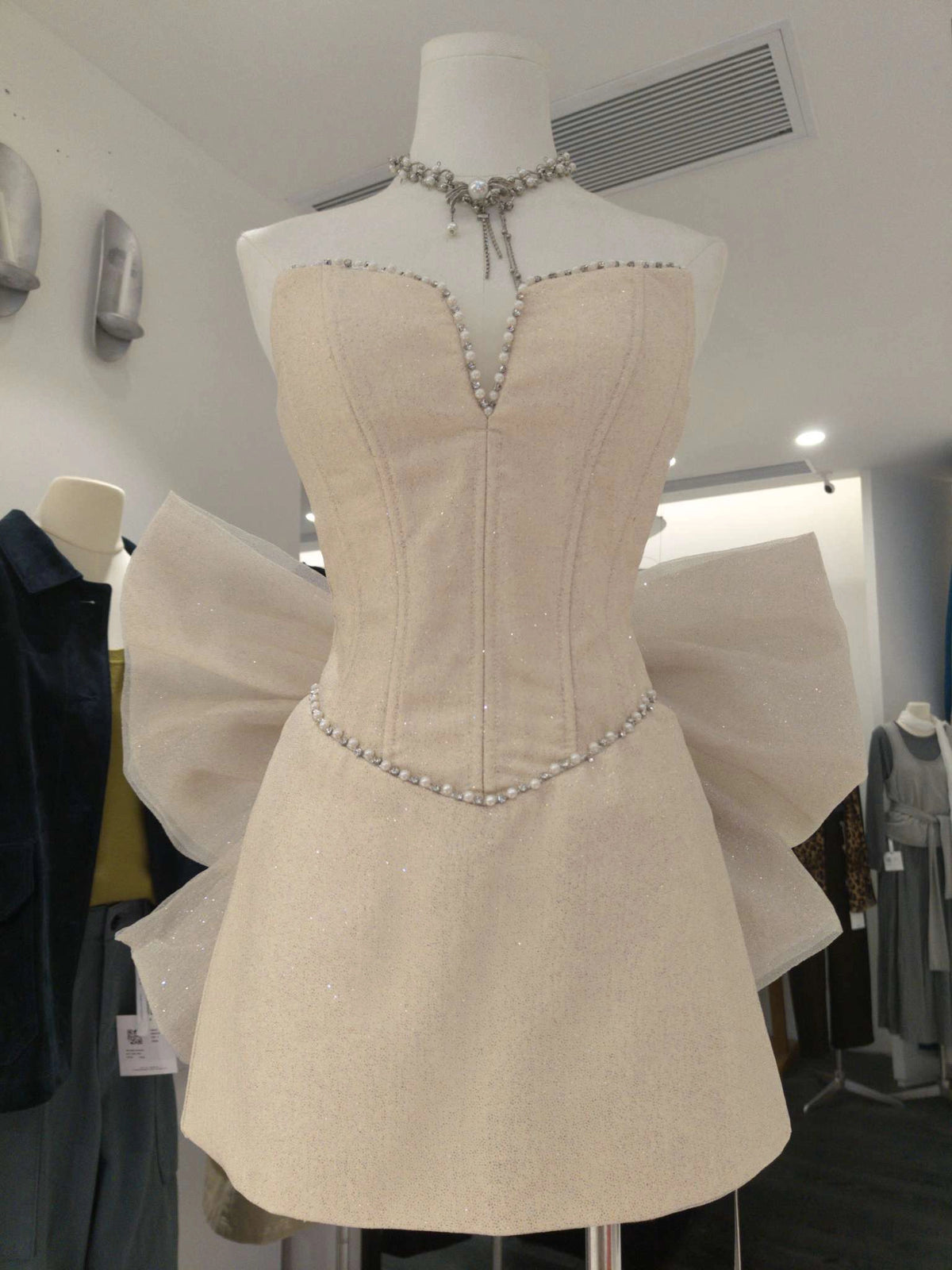 Anais Off-Shoulder Pearl-Trim Dress