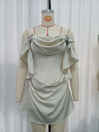 TWOTWINSTYLE Off Shoulder Tunic Spliced Metal Chic Dress