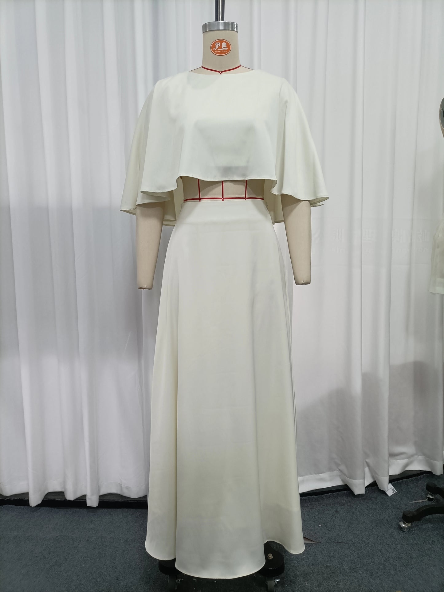 Round Neck Cape Crop Top High Waist Skirt Elegant Set