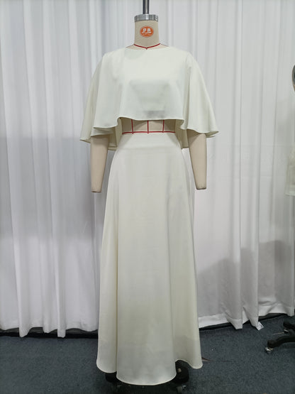 Round Neck Cape Crop Top High Waist Skirt Elegant Set