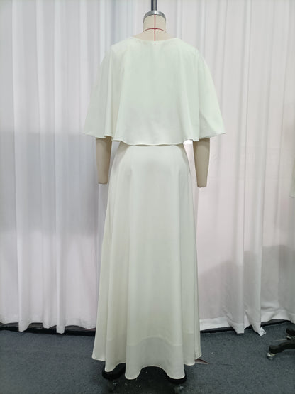 Round Neck Cape Crop Top High Waist Skirt Elegant Set