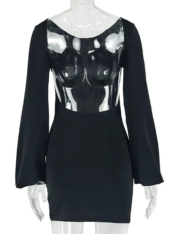 Violette Round-Neck Long-Sleeve Dress