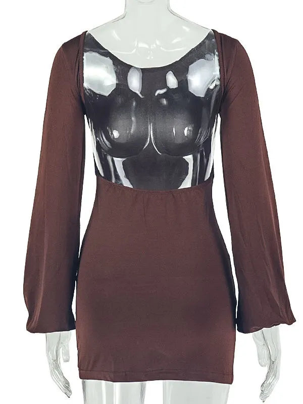 Violette Round-Neck Long-Sleeve Dress
