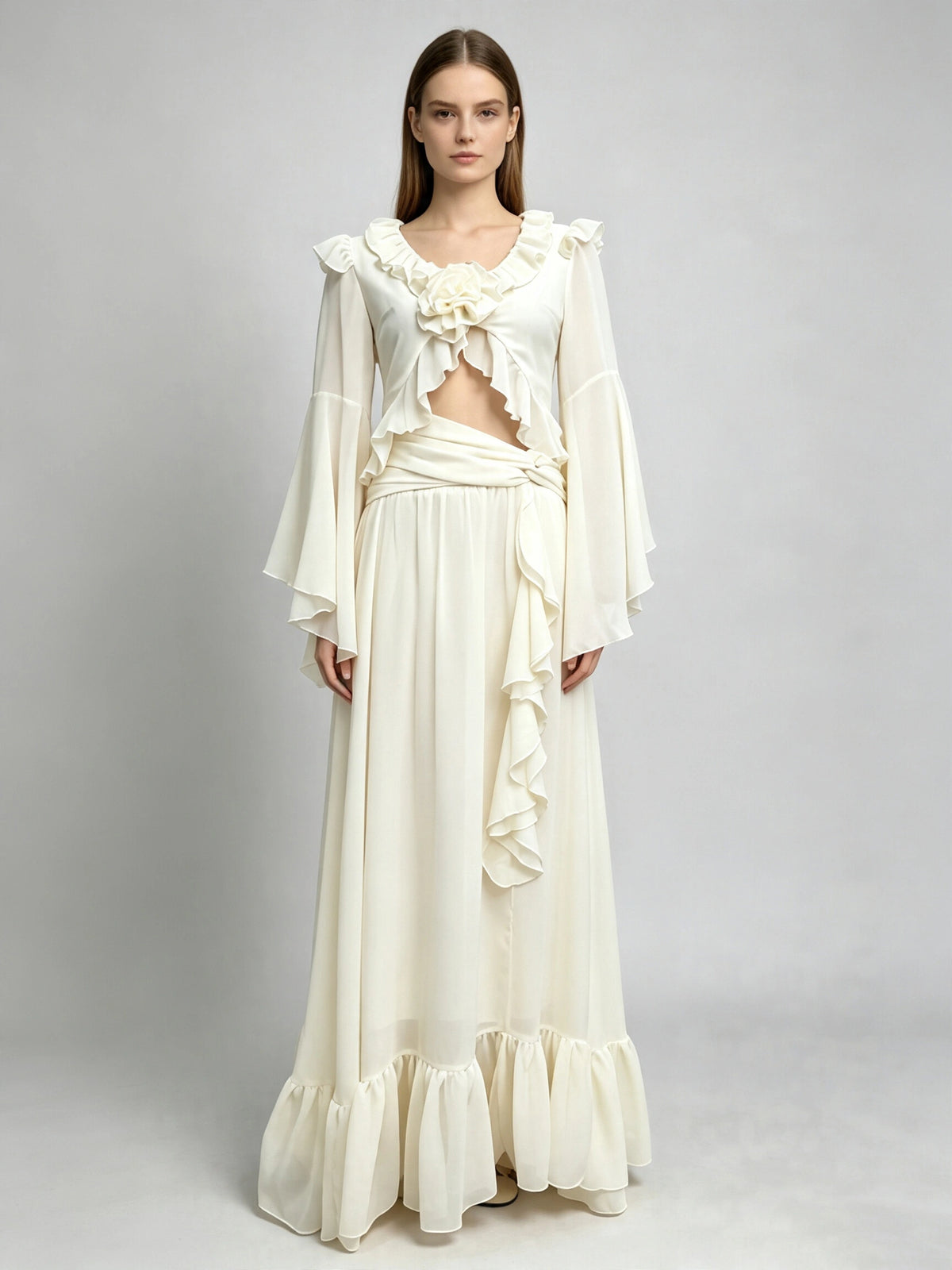 Carmen Round-Neck Long-Sleeve Dress