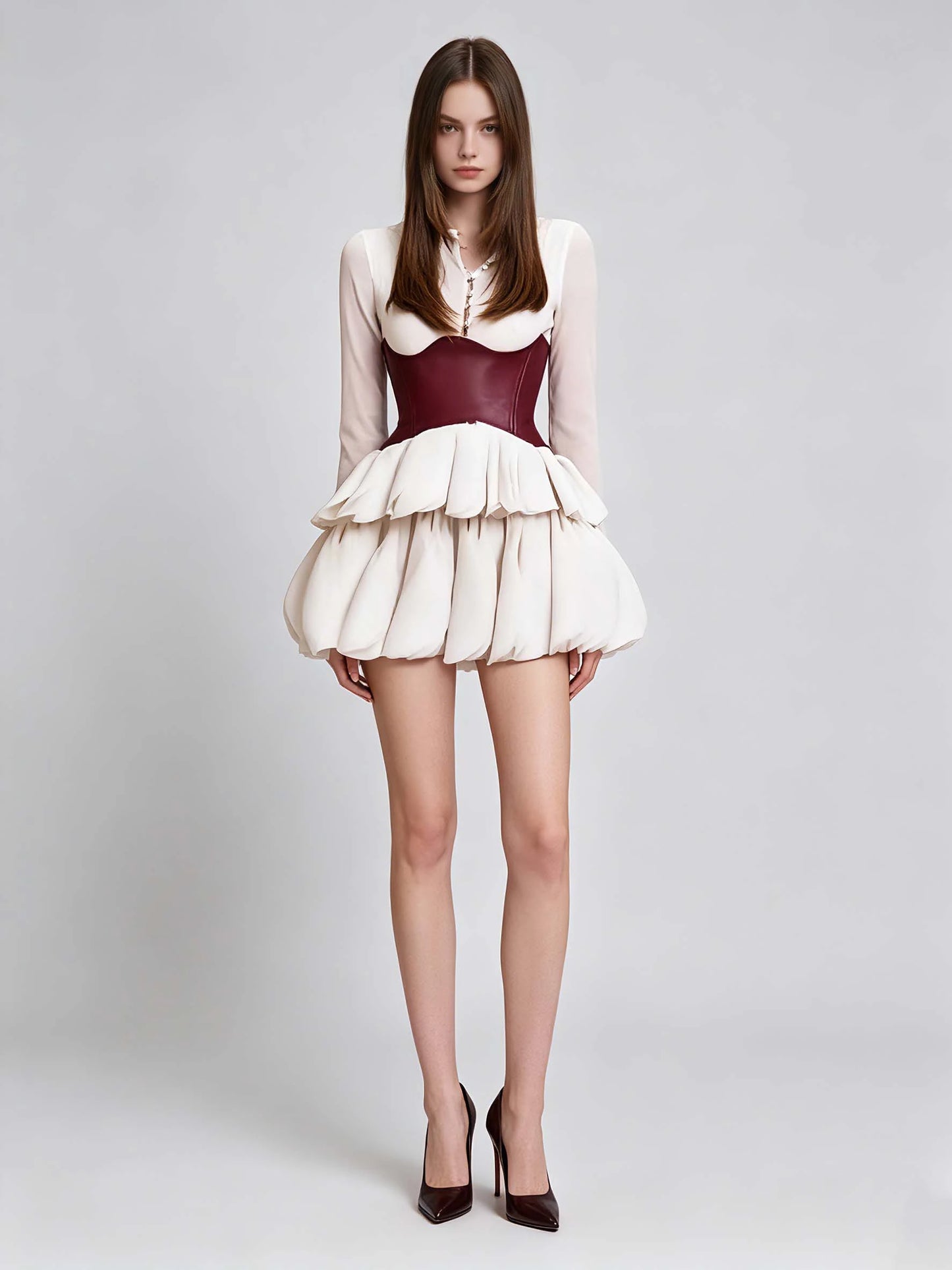 TWOTWINSTYLE Round Neck Long Sleeve Hit Color Elegant Dress