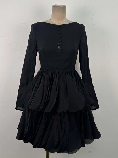 TWOTWINSTYLE Round Neck Long Sleeve Hit Color Elegant Dress