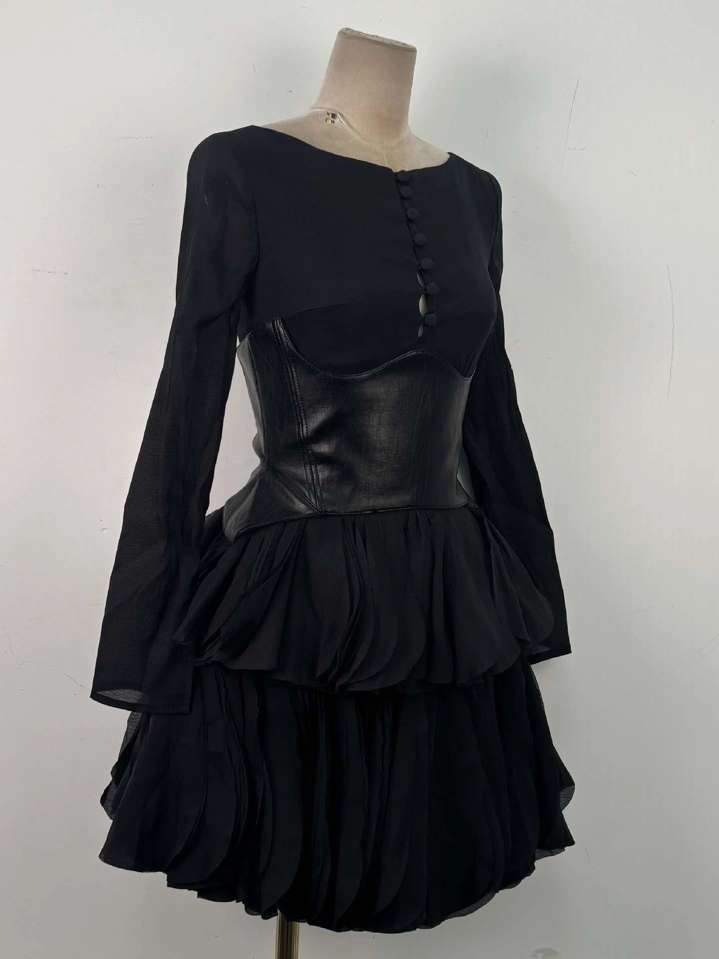 TWOTWINSTYLE Round Neck Long Sleeve Hit Color Elegant Dress