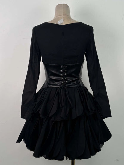TWOTWINSTYLE Round Neck Long Sleeve Hit Color Elegant Dress
