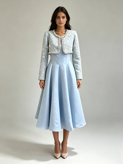 Adele Square-Neck Pearl-Trim Two-Piece Set