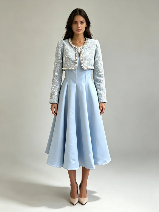 Adele Square-Neck Pearl-Trim Two-Piece Set