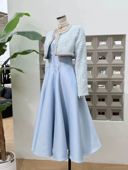Adele Square-Neck Pearl-Trim Two-Piece Set