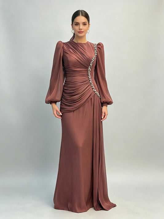 Della Round-Neck Pleated Dress