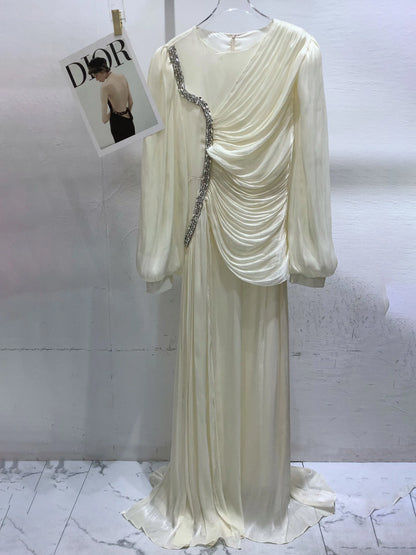 Della Round-Neck Pleated Dress