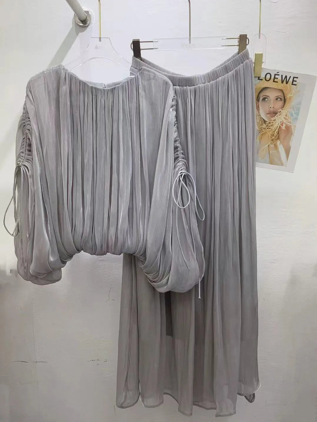 Round Neck Puff Sleeve Crop Top High Waist Skirt Fashion Dress