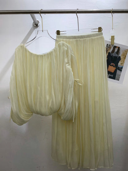 Round Neck Puff Sleeve Crop Top High Waist Skirt Fashion Dress