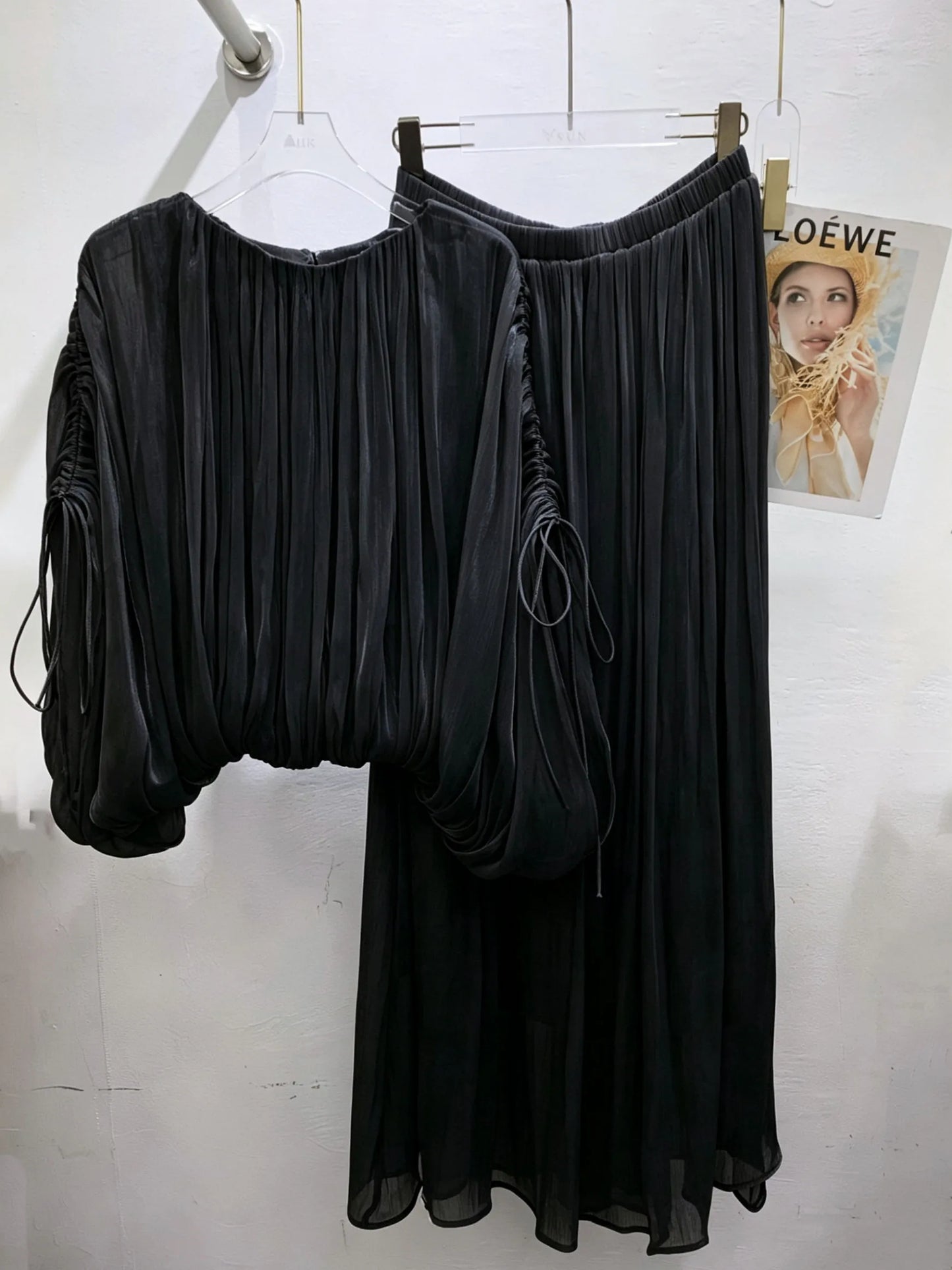 Round Neck Puff Sleeve Crop Top High Waist Skirt Fashion Dress