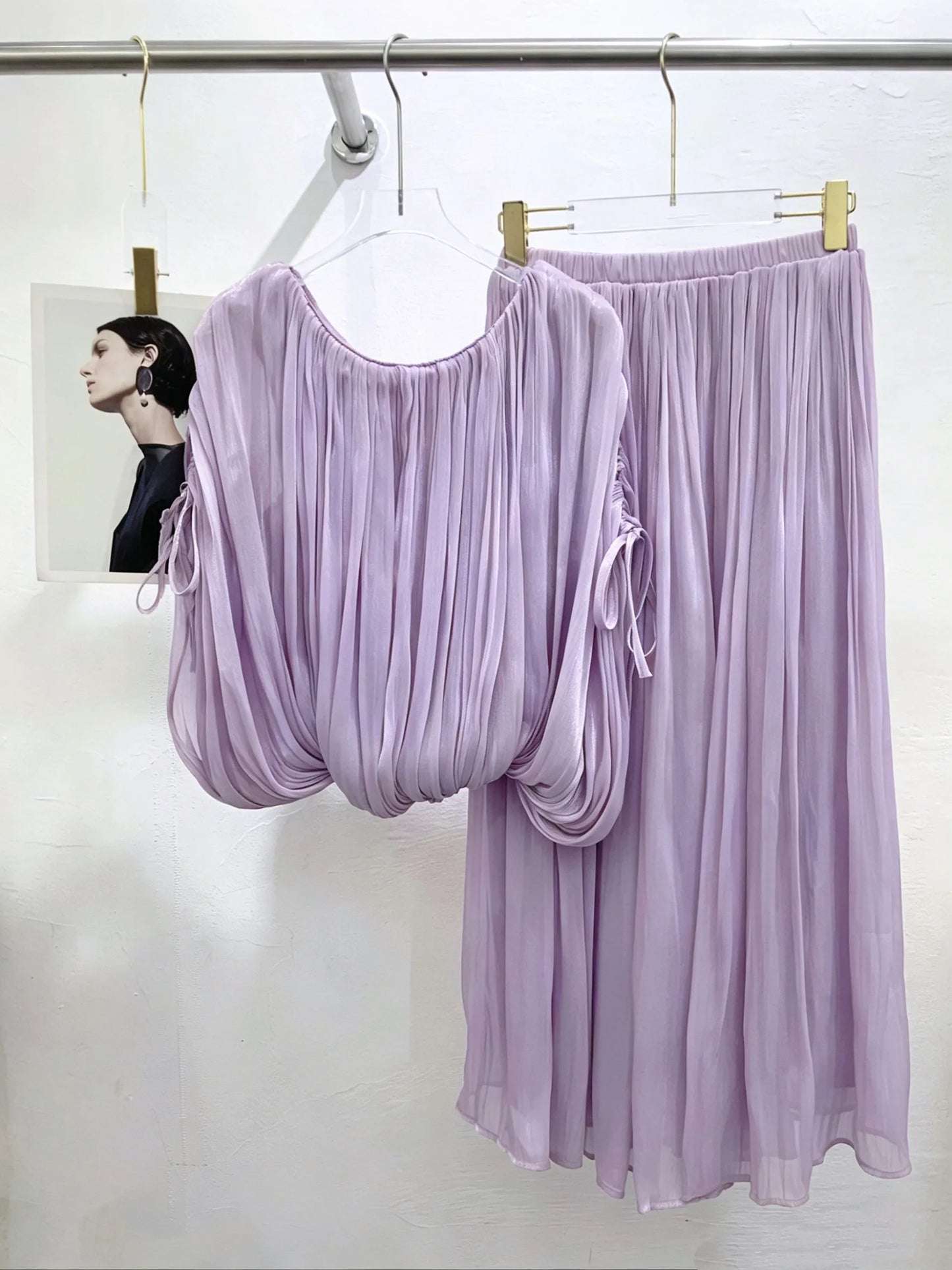 Round Neck Puff Sleeve Crop Top High Waist Skirt Fashion Dress