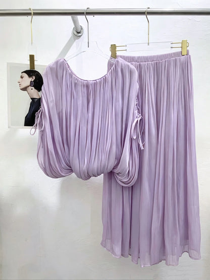 Round Neck Puff Sleeve Crop Top High Waist Skirt Fashion Dress