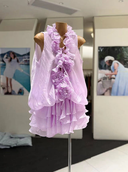 Anthea Çiçekli Fırfırlı Mini Elbise