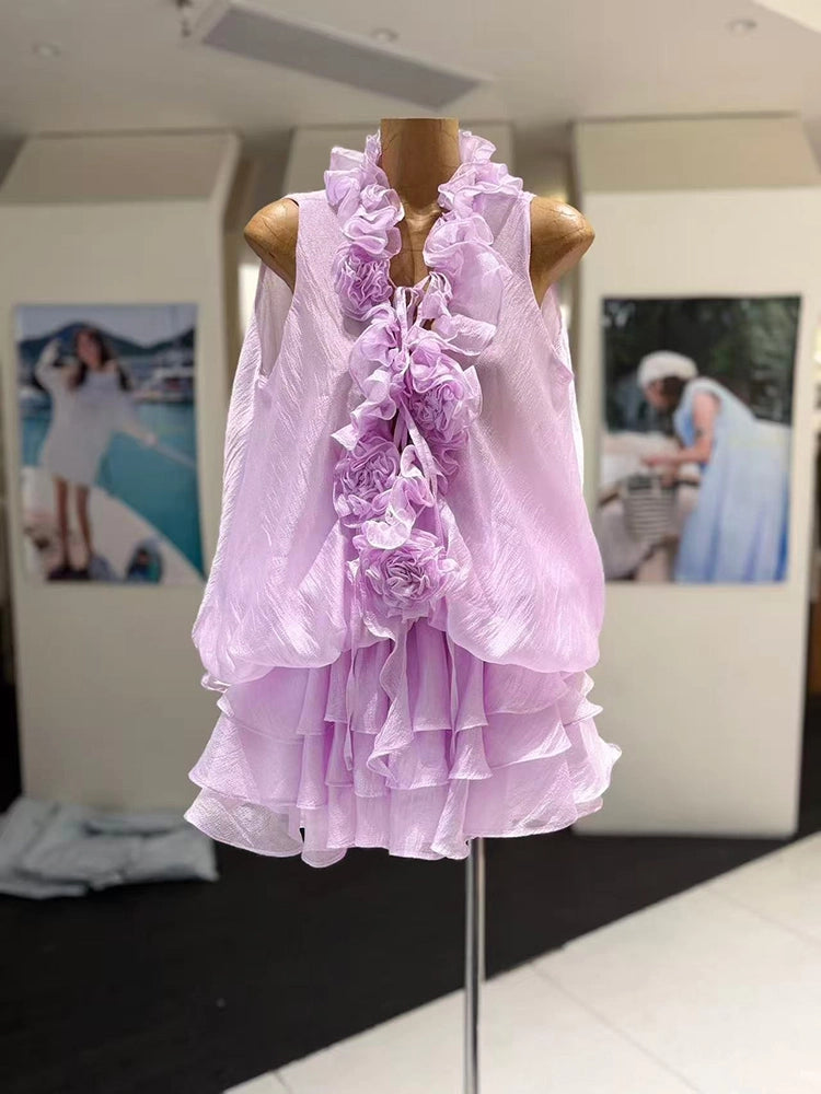 Anthea Çiçekli Fırfırlı Mini Elbise