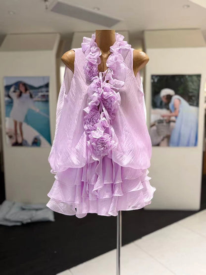 Anthea Çiçekli Fırfırlı Mini Elbise