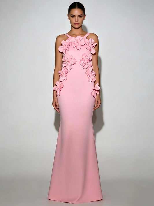 Naomi Floral-Appliqué Floral Dress