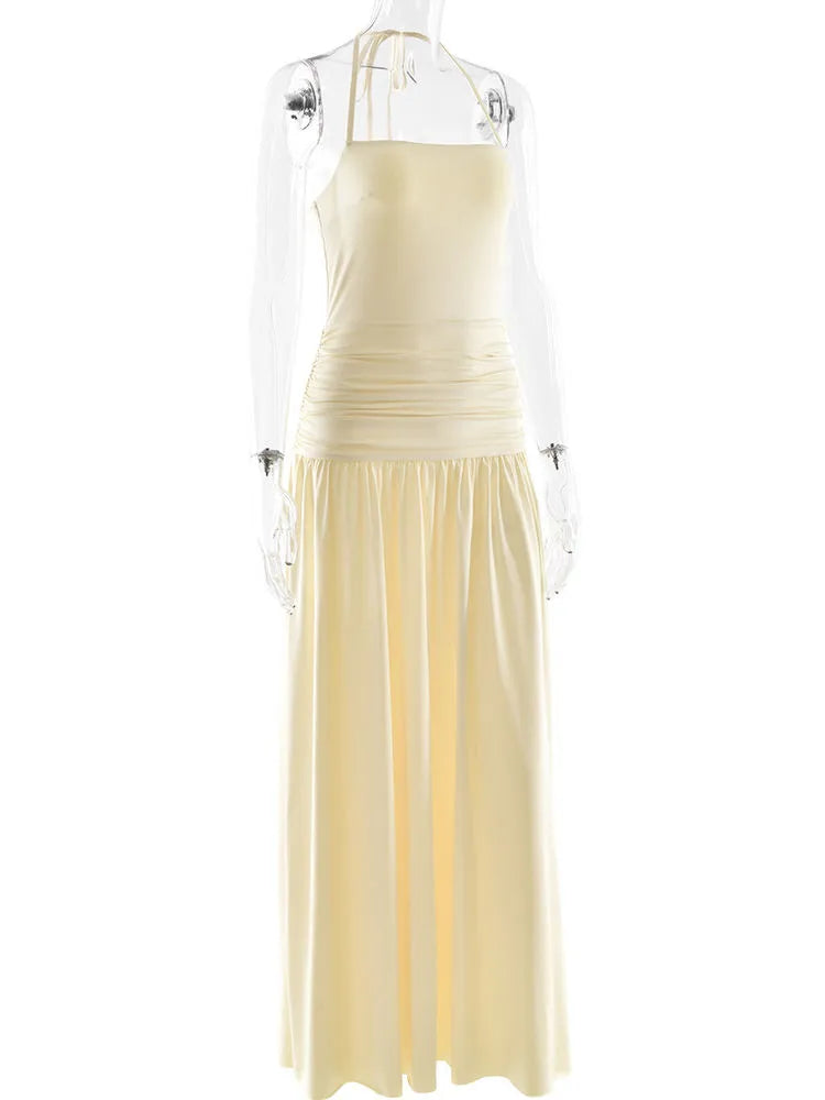 Solid Off Shoulder Ruched High Waist Chic Dress