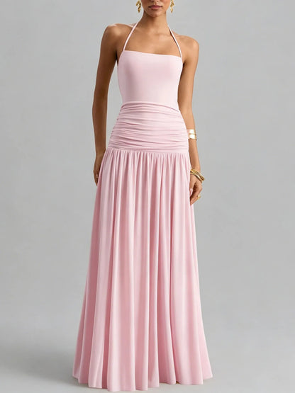 Solid Off Shoulder Ruched High Waist Chic Dress