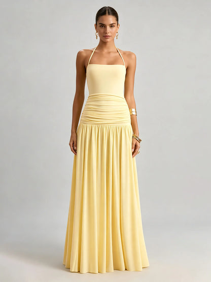Solid Off Shoulder Ruched High Waist Chic Dress