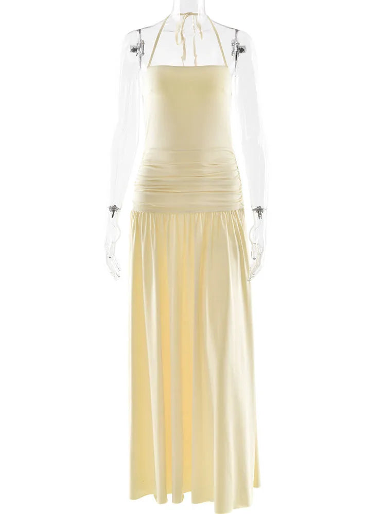 Solid Off Shoulder Ruched High Waist Chic Dress