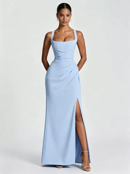 Solid Off Shoulder Tunic Side Split Elegant Dress