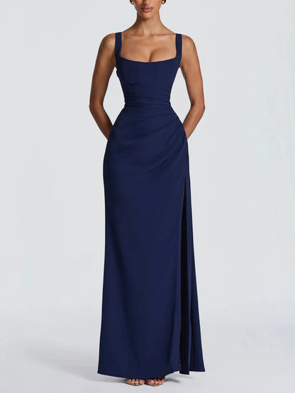 Solid Off Shoulder Tunic Side Split Elegant Dress