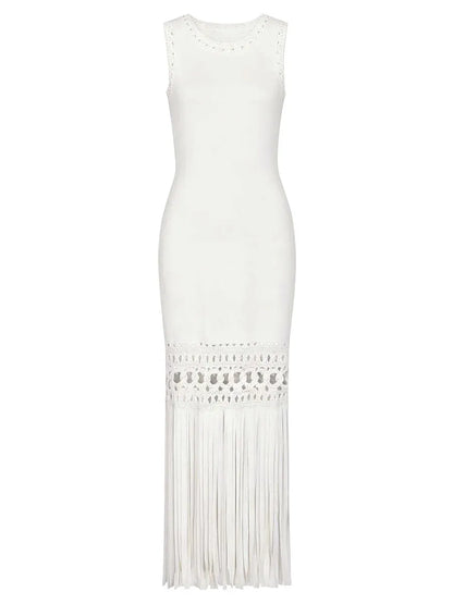 TWOTWINSTYLE Solid Sleeveles Patchwork Tassel Fashion Dress
