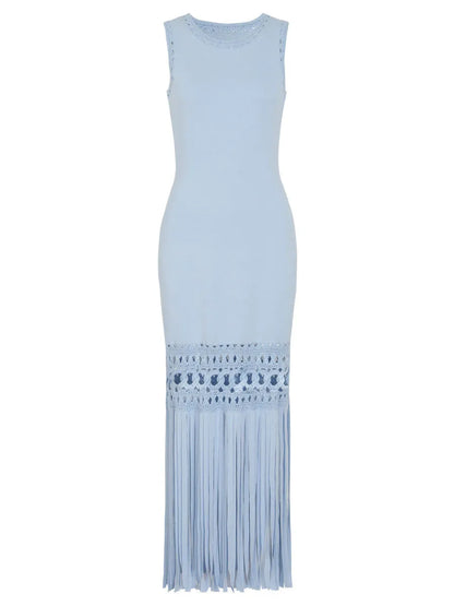 TWOTWINSTYLE Solid Sleeveles Patchwork Tassel Fashion Dress