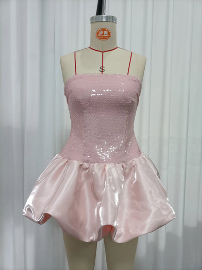 TWOTWINSTYLE Spliced Sequins High Waist Elegant Mini Dress