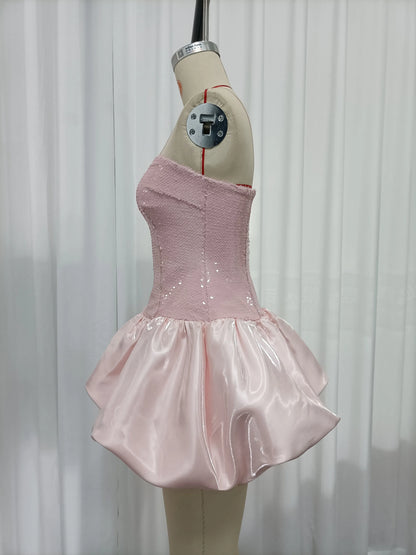 TWOTWINSTYLE Spliced Sequins High Waist Elegant Mini Dress