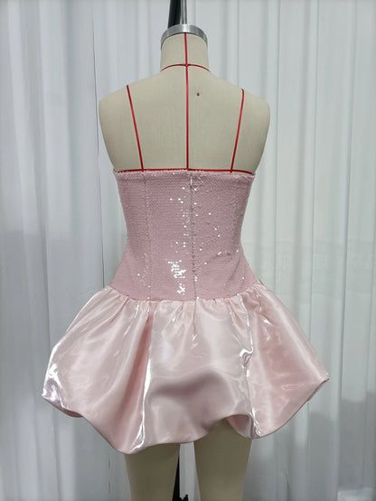 TWOTWINSTYLE Spliced Sequins High Waist Elegant Mini Dress