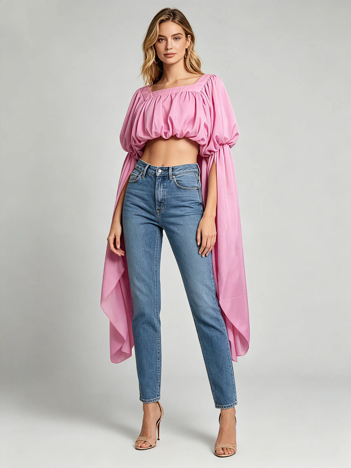 Genevieve Square-Neck Long-Sleeve Top