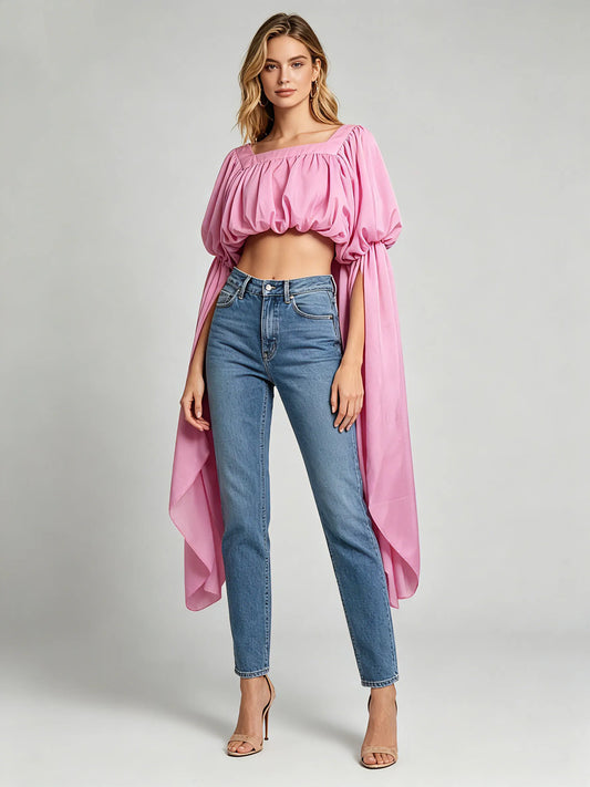 Genevieve Square-Neck Long-Sleeve Top