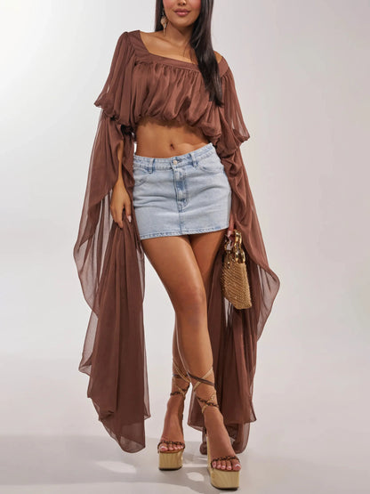 Genevieve Square-Neck Long-Sleeve Top