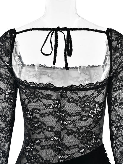 Sasha Square-Neck Lace Dress