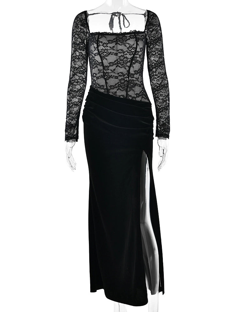 Sasha Square-Neck Lace Dress