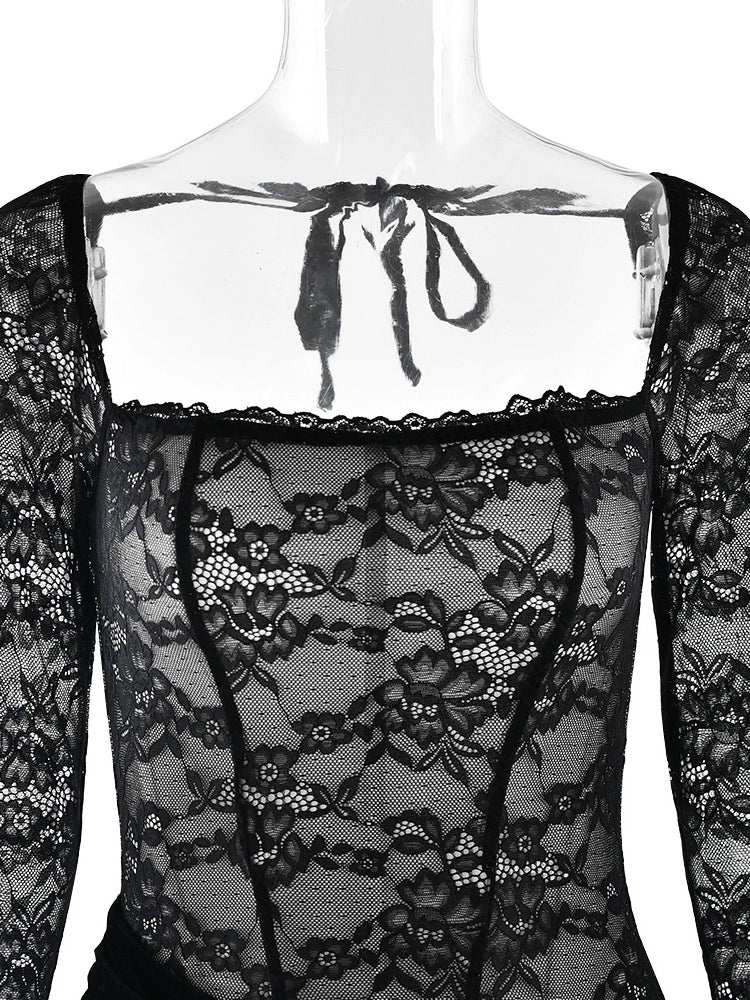 Sasha Square-Neck Lace Dress