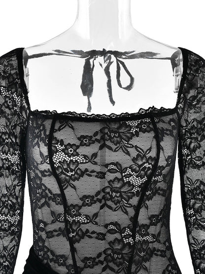 Sasha Square-Neck Lace Dress