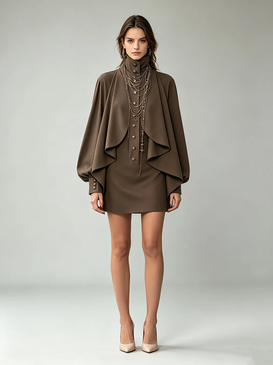Amara Cape-Sleeve Blazer Dress